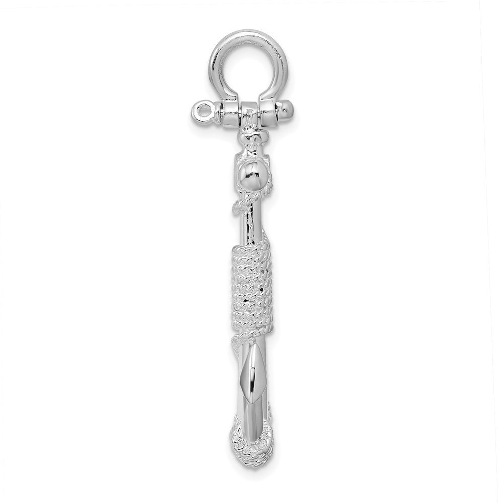 Sterling Silver Rhodium-Plated Polished Anchor with Rope Pendant