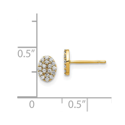 14k Yellow Gold Diamond Cluster Oval Stud Earrings