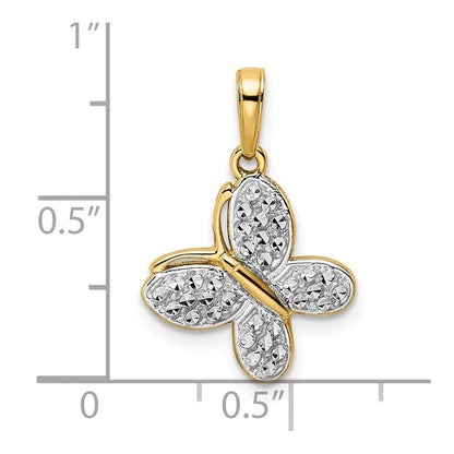 14k Yellow Gold and White Rhodium Diamond-cut Fancy Butterfly Pendant