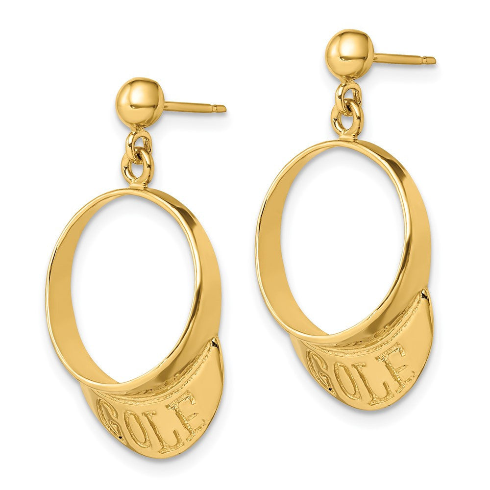 14k Yellow Gold 3-D Golf Visor Dangle Earrings