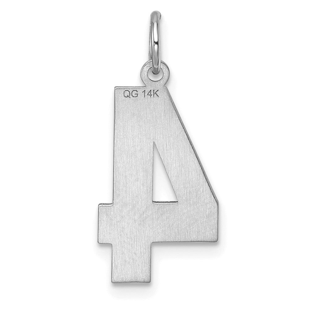 14k White Gold Large Brushed Diamond-cut Number 4 Charm Pendant