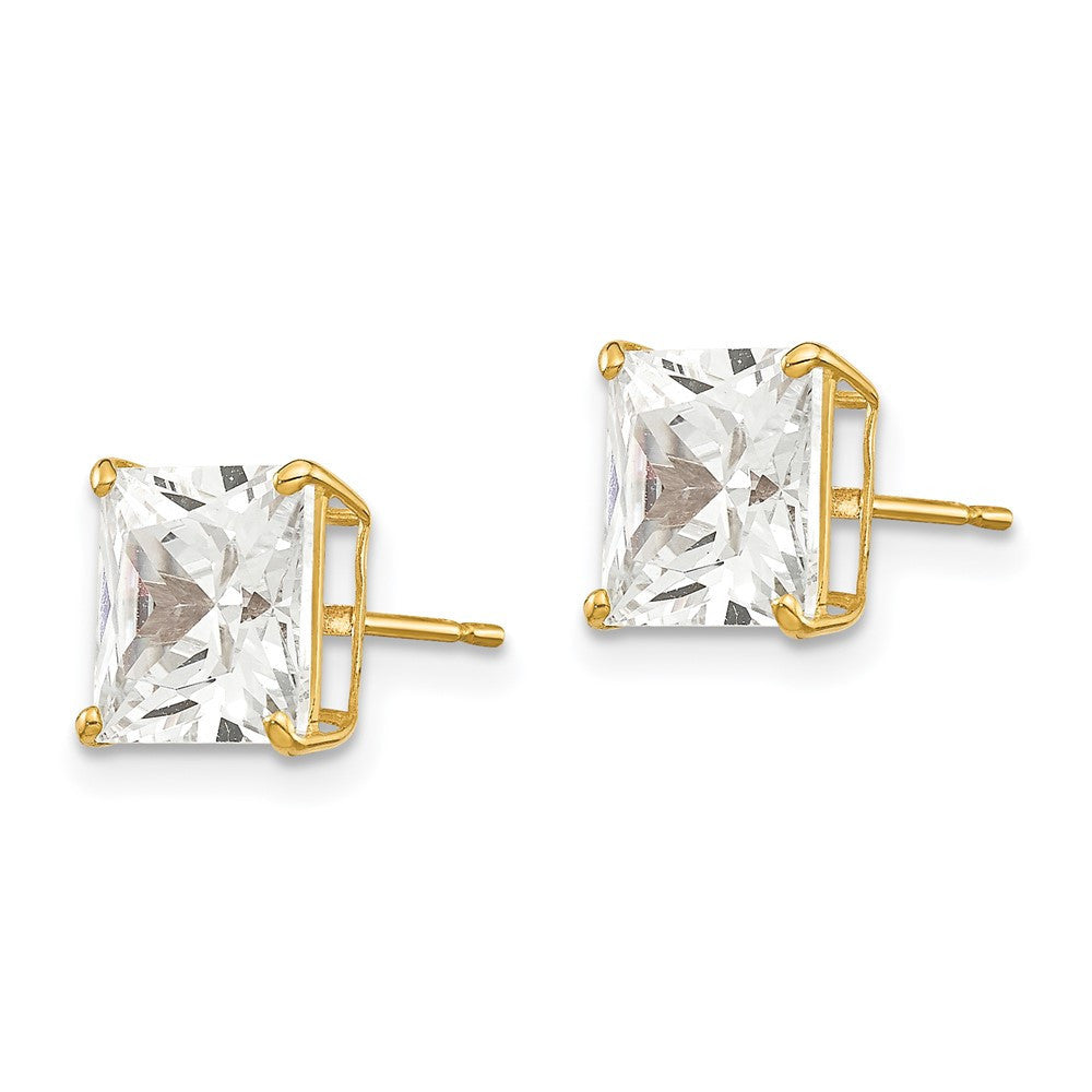14k Yellow Gold 7mm Square Cubic Zirconia Stud Earrings