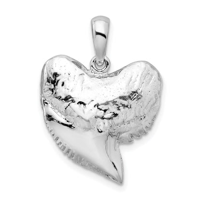 Sterling Silver Rhodium-Plated Polished and Textured Shark Tooth Pendant