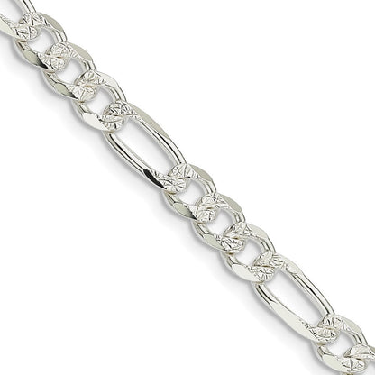 Sterling Silver 5.5mm Pav� Flat Figaro Chain Necklace 24"