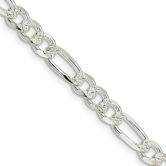 Sterling Silver 5.5mm Pav� Flat Figaro Chain Necklace 24"
