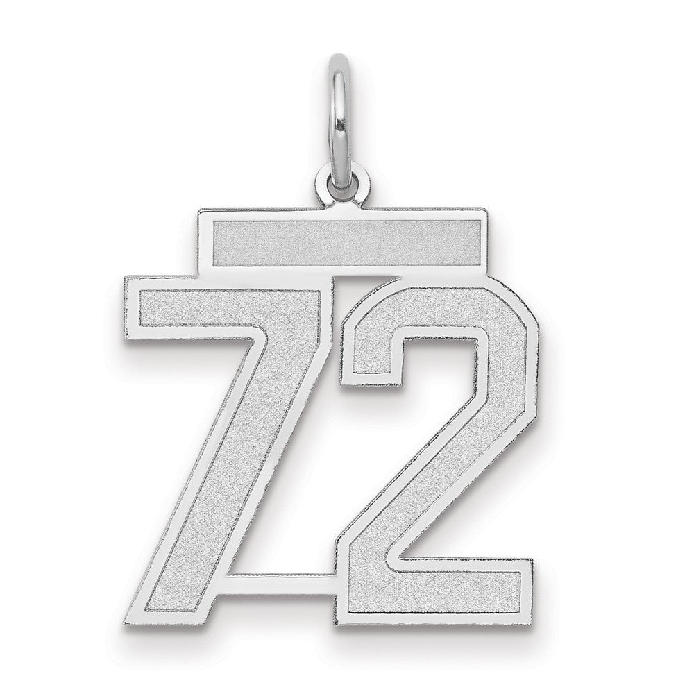 14k White Gold Medium Satin Number 72 Charm Pendant