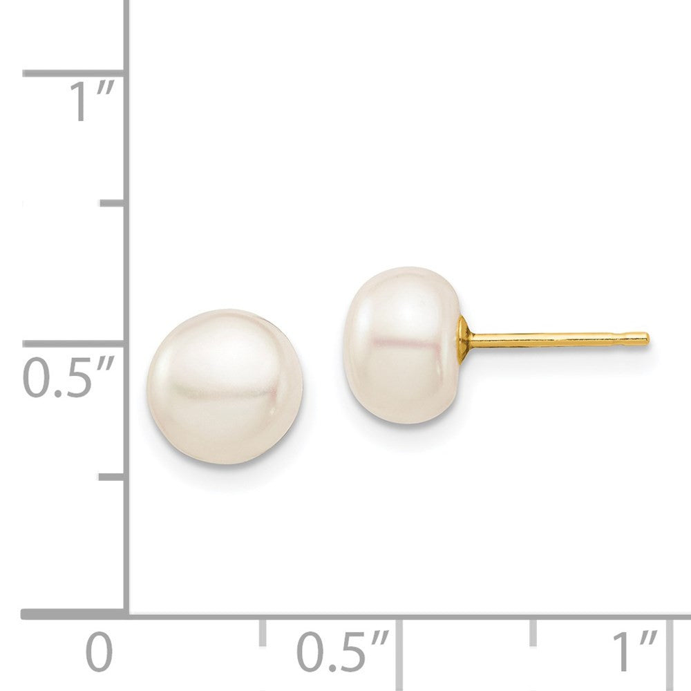 14k Yellow Gold 7-8mm Button Cultured Pearl Stud Earrings with Silicone Backs