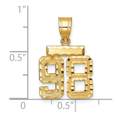 14k Yellow Gold Small Brushed Diamond-cut Number 98 Charm Pendant