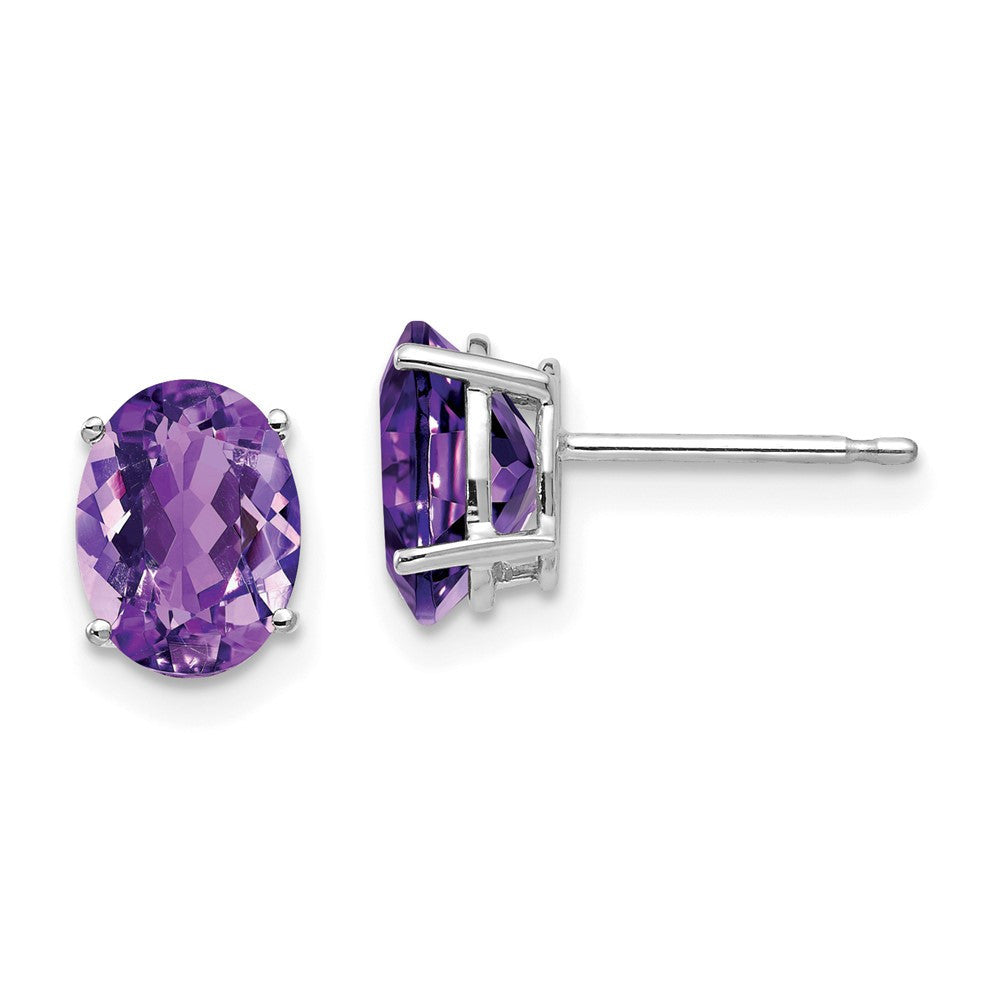 14k White Gold 8x6mm Oval Amethyst Stud Earrings