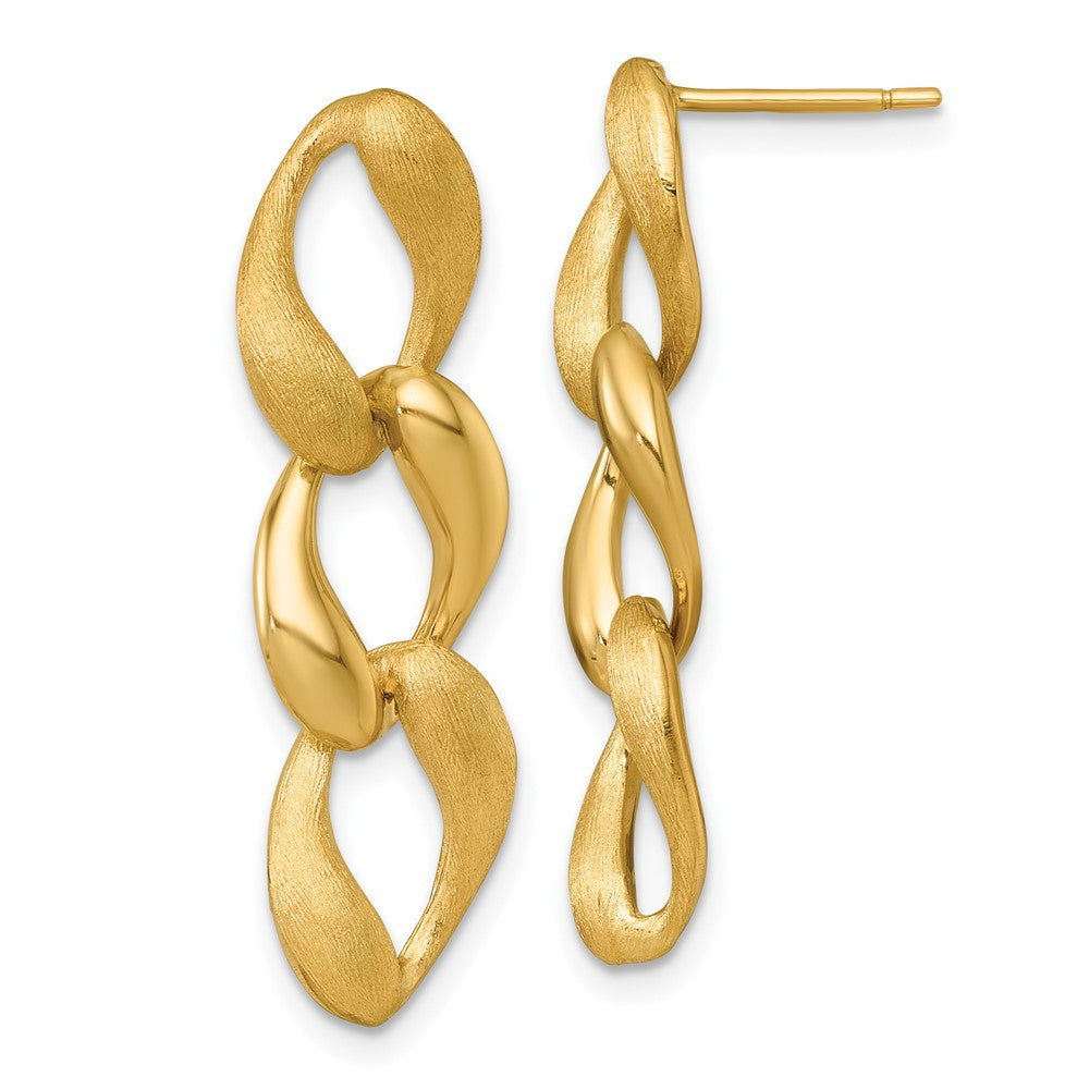14k Yellow Gold Brushed and Polished 8.8mm Fancy Link Dangle Earrings
