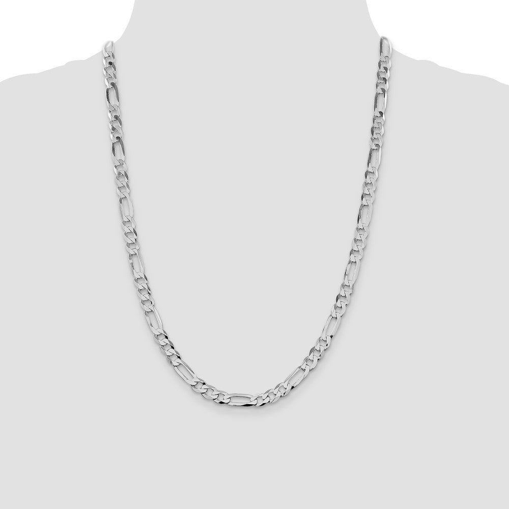 Sterling Silver Rhodium-plated Lightweight Flat Figaro Chain Necklace 24"