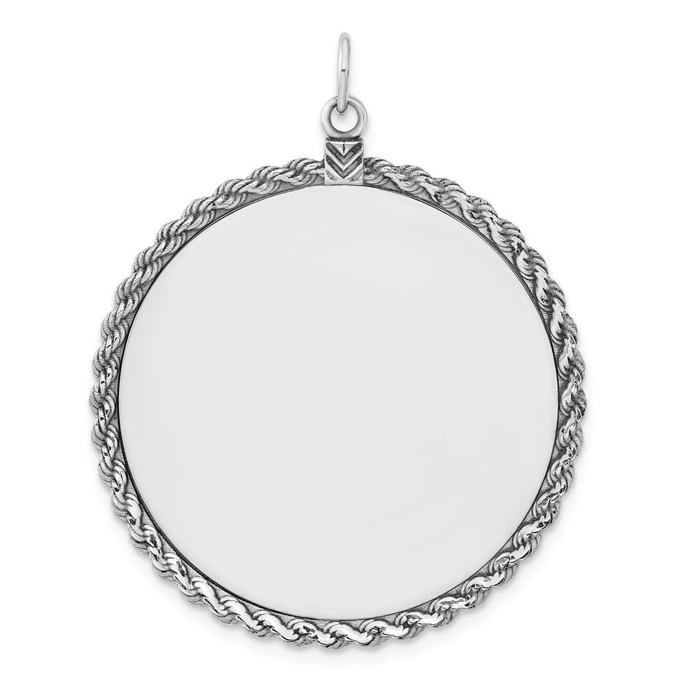 Sterling Silver Engraveable Round with Rope Polished Front Back Disc Pendant