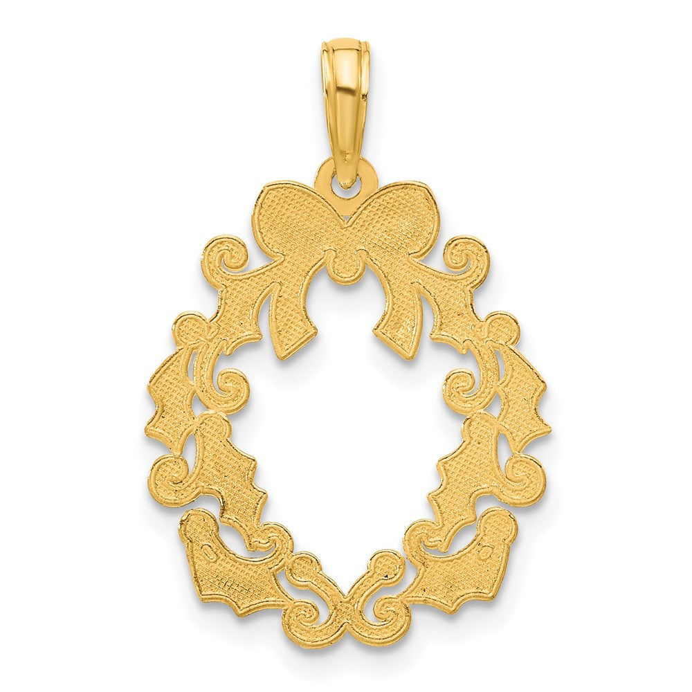 14k Yellow Gold Polished Christmas Wreath Pendant