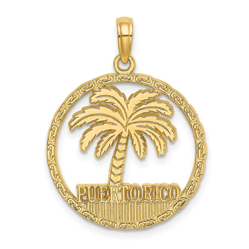 14k Yellow Gold PUERTO RICO Palm Tree Charm Pendant