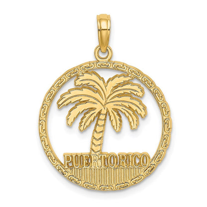 14k Yellow Gold PUERTO RICO Palm Tree Charm Pendant