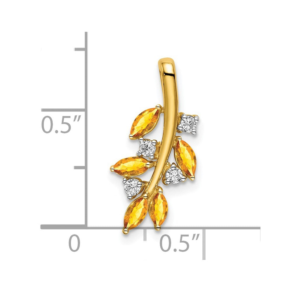 14k Yellow Gold Citrine and Diamond Leaves Pendant