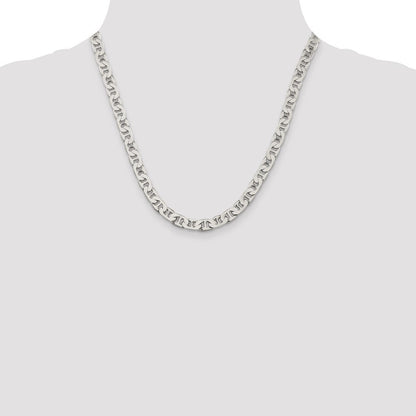 Sterling Silver 6.5mm Flat Anchor Chain Necklace 20"