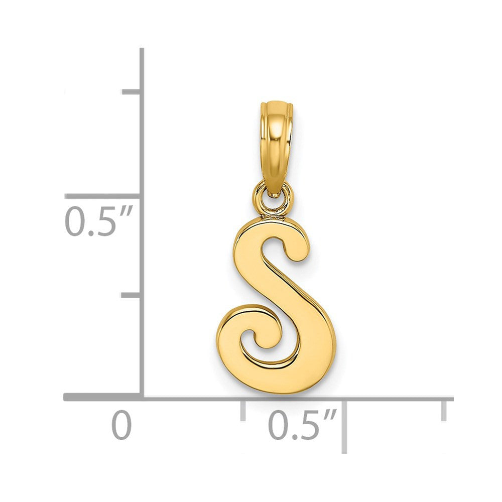 14k Yellow Gold Script Letter S Initial Pendant