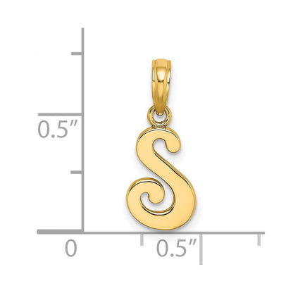 14k Yellow Gold Script Letter S Initial Pendant