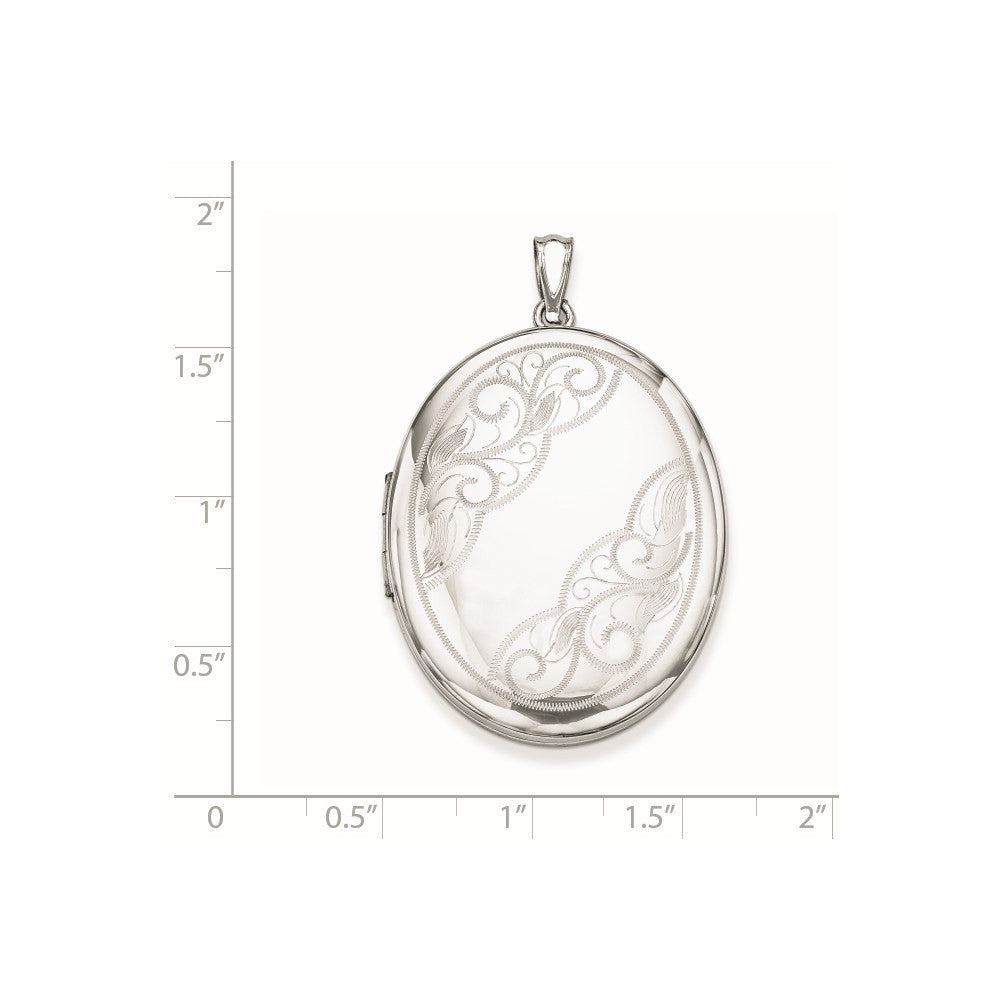 Sterling Silver Rhodium-plated W/ Side Swirls 34mm Oval Locket Pendant