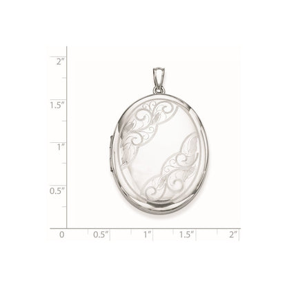 Sterling Silver Rhodium-plated W/ Side Swirls 34mm Oval Locket Pendant