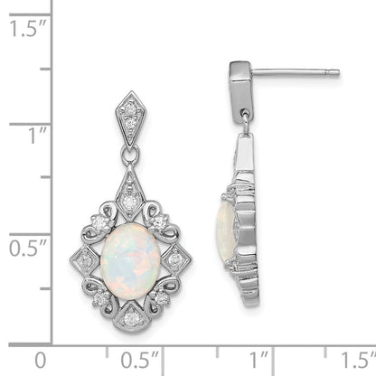 Sterling Silver Rhodium-plated Created Opal and CZ Dangle Earrings