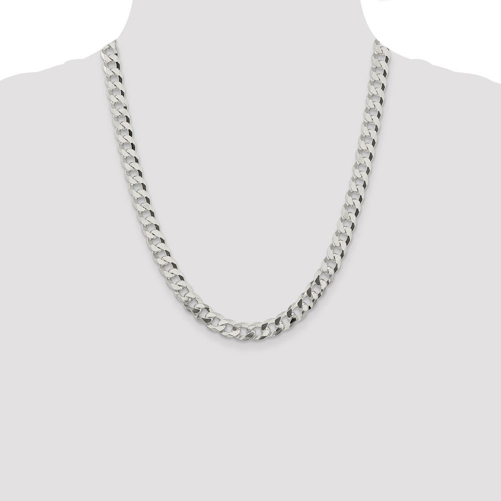 Sterling Silver 8.5mm Beveled Curb Chain Necklace 22"