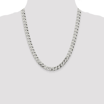 Sterling Silver 8.5mm Beveled Curb Chain Necklace 22"