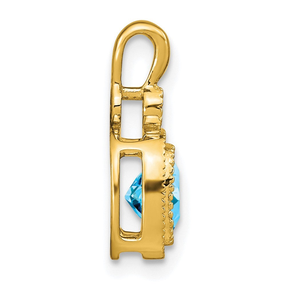 14k Yellow Gold Cushion Blue Topaz and Diamond Pendant