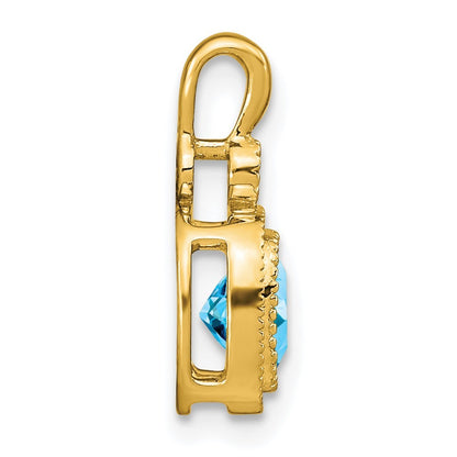 14k Yellow Gold Cushion Blue Topaz and Diamond Pendant