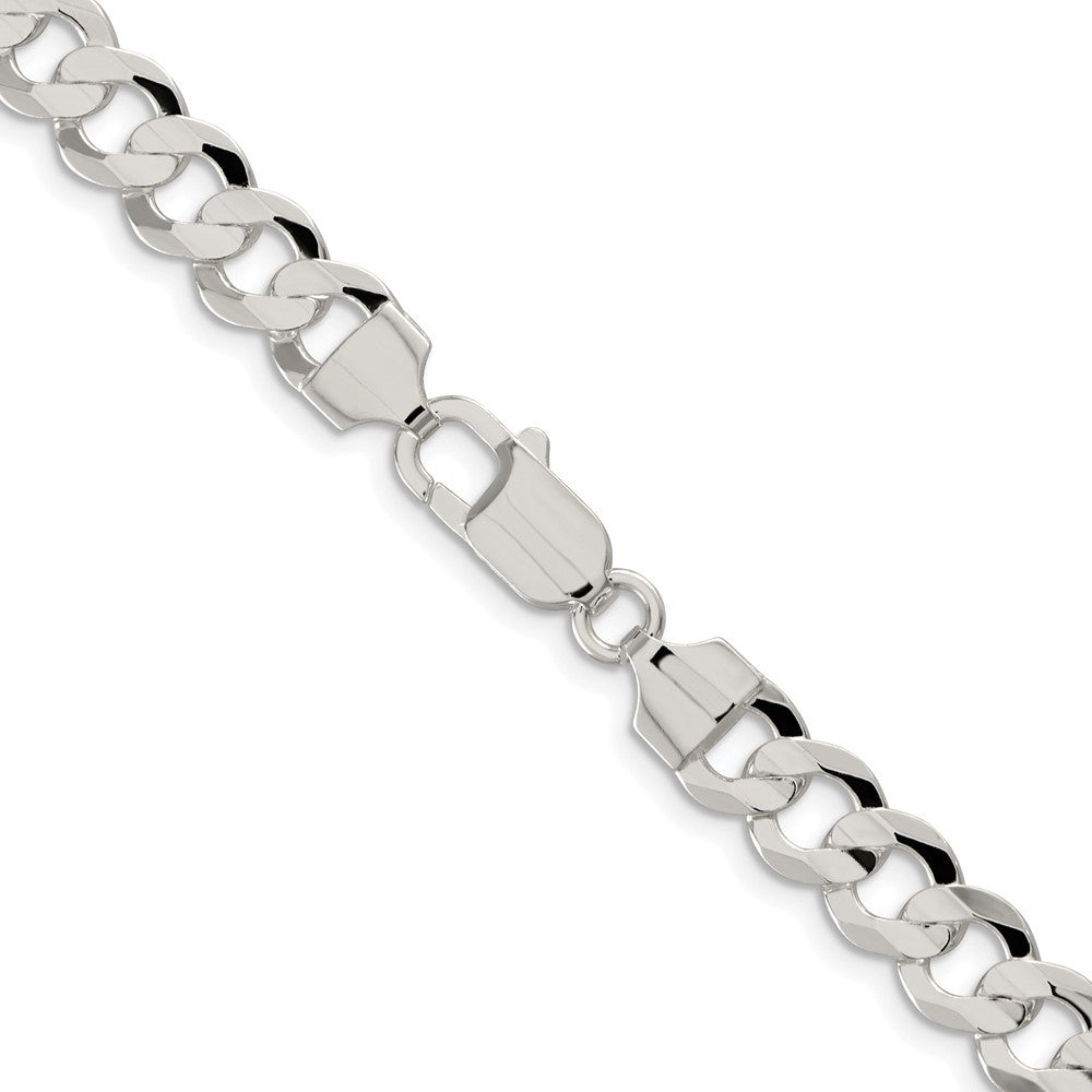 Sterling Silver Rhodium-plated 7.8mm Concave Beveled Curb Chain Necklace 18"