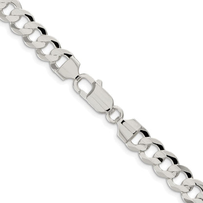Sterling Silver Rhodium-plated 7.8mm Concave Beveled Curb Chain Necklace 18"