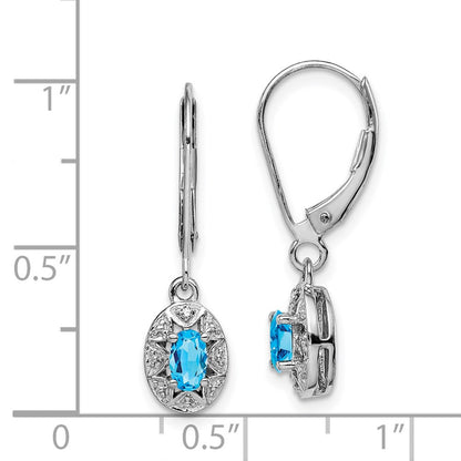 Sterling Silver Rhodium-plated Diam. & Blue Topaz Dangle Earrings