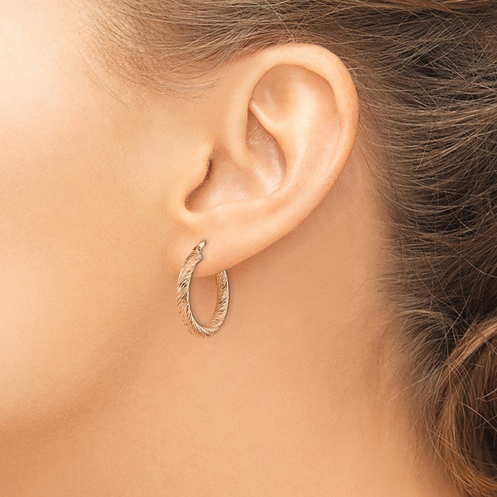14k Rose Gold 3mm Polished Diamond-cut Round Hoop Earrings