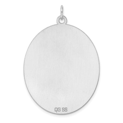 Sterling Silver Rhod-plate Oval Polish Front Satin Back Disc Charm Pendant
