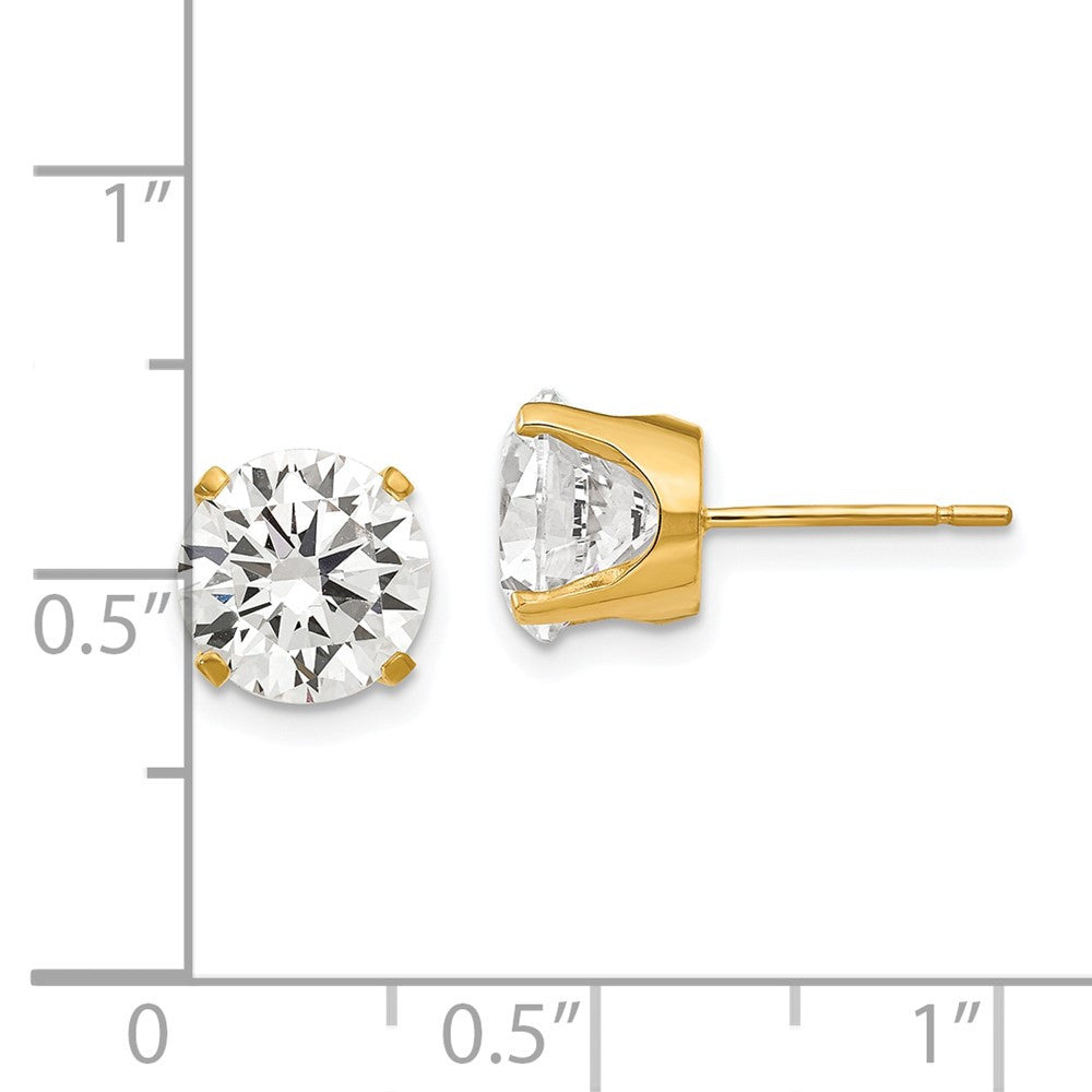 14k Yellow Gold 8mm Cubic Zirconia stud earrings