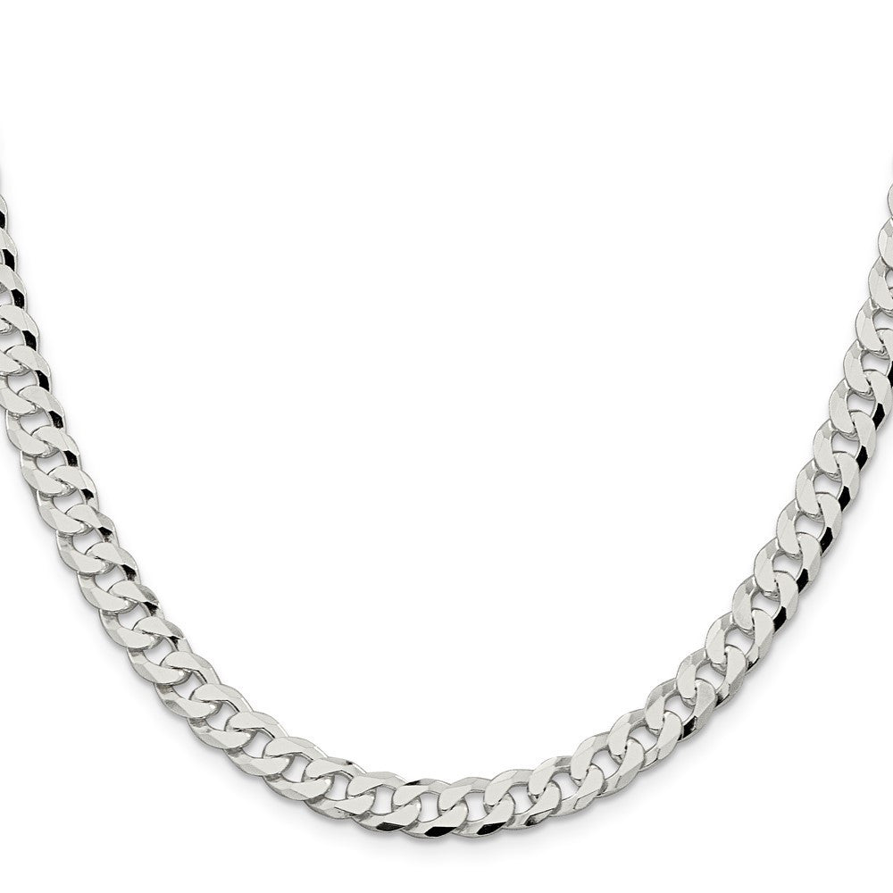 Sterling Silver 7mm Beveled Curb Chain Necklace 18"