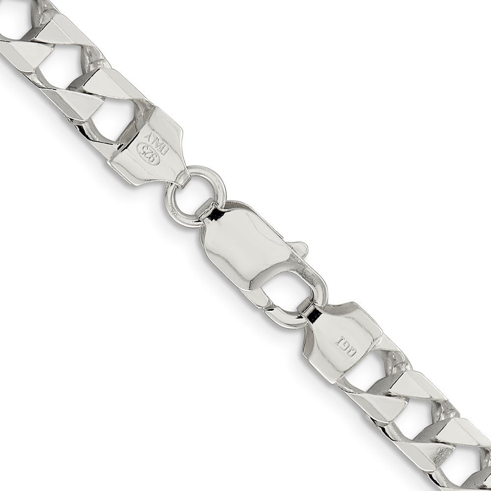 Sterling Silver 7.2mm Diamond-Cut Square Curb Chain Necklace 26"