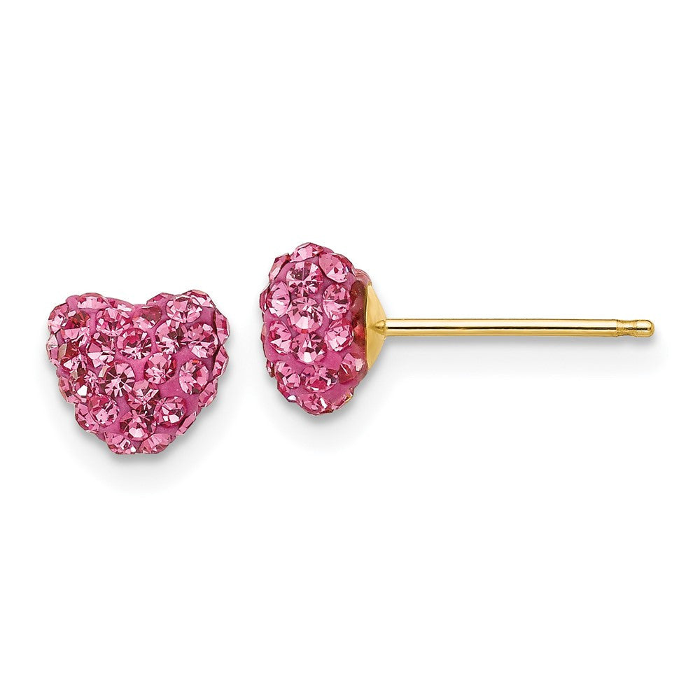 14k Yellow Gold Rose Crystal 6mm Heart Stud Earrings
