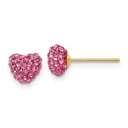 14k Yellow Gold Rose Crystal 6mm Heart Stud Earrings