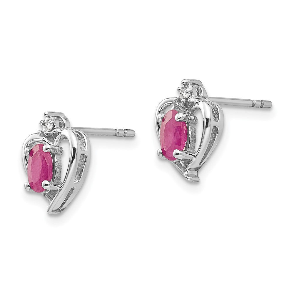 14k White Gold Ruby and Diamond Heart Stud Earrings