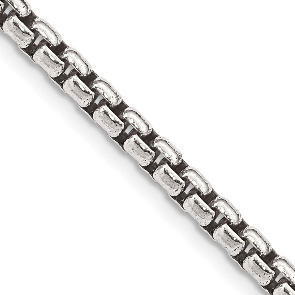 Sterling Silver Antiqued 3.6mm Round Box Chain Necklace 22"