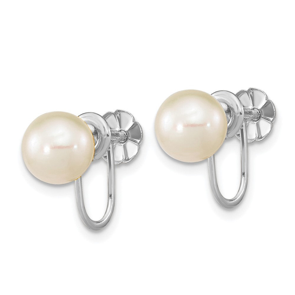 14k White Gold 7-8mm Round Freshwater Cultured Pearl Drop & Dangle Earrings