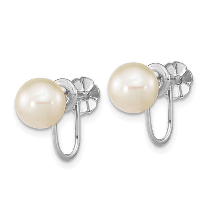 14k White Gold 7-8mm Round Freshwater Cultured Pearl Drop & Dangle Earrings