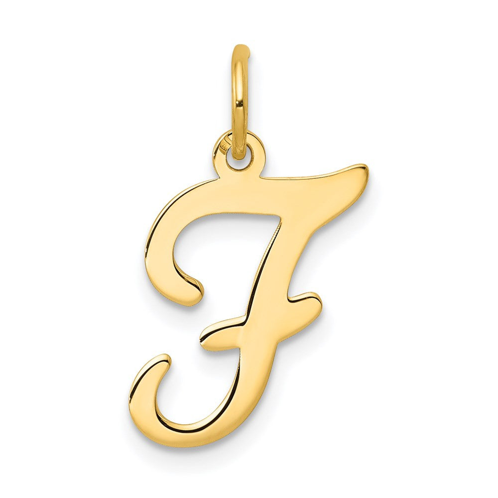 14k Yellow Gold Script Letter F Initial Charm Pendant
