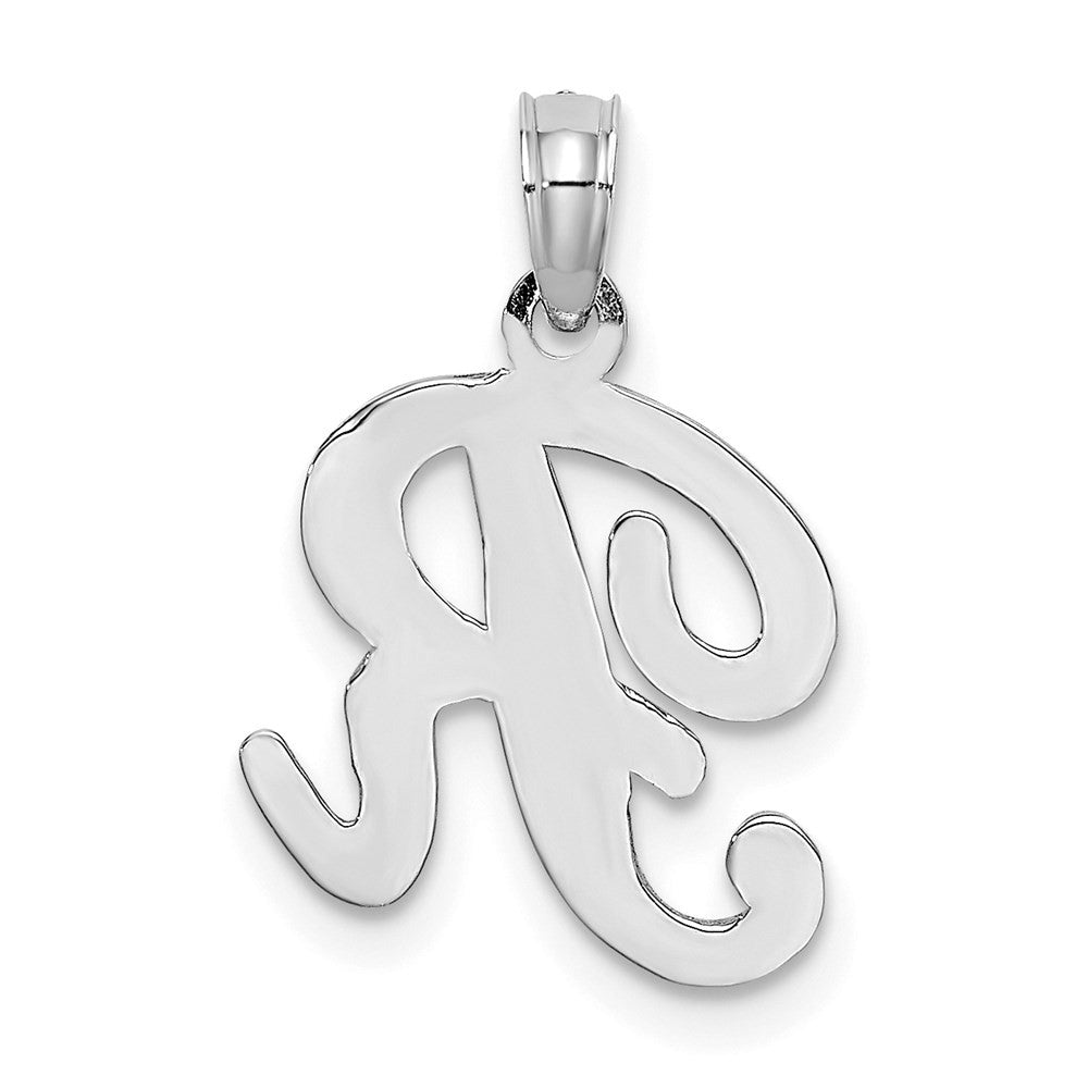14k White Gold Script Letter R Initial Pendant