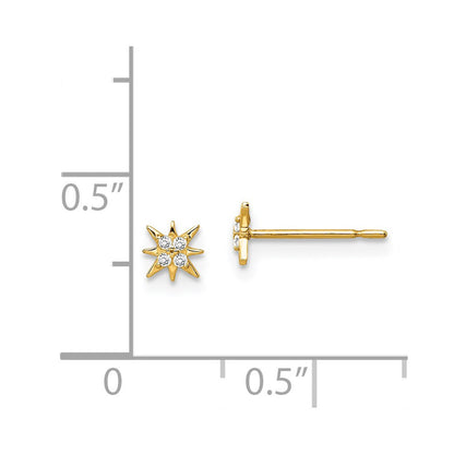 14k Yellow Gold CZ Star Button Stud Earrings