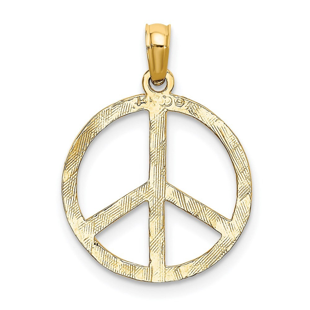 14k Yellow Gold Textured Peace Sign Pendant
