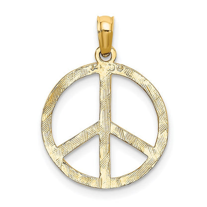 14k Yellow Gold Textured Peace Sign Pendant