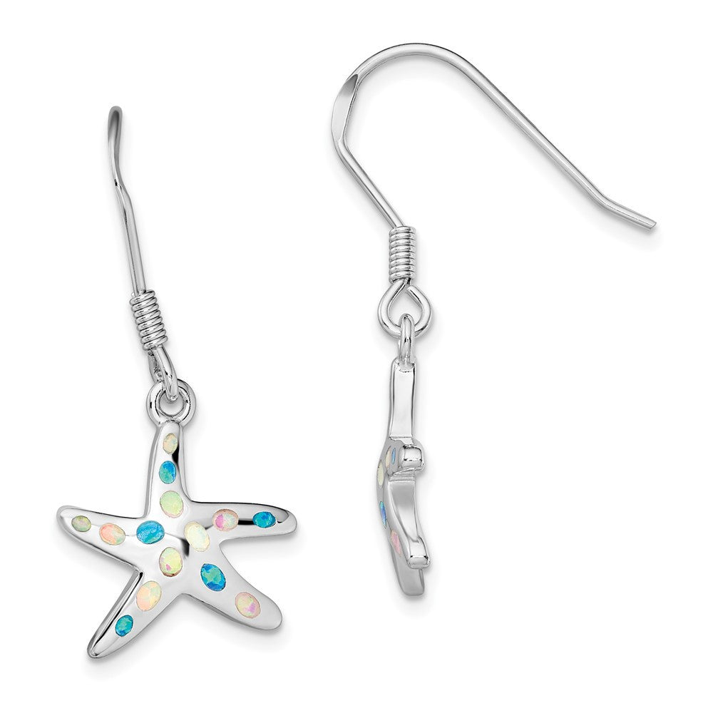 Sterling Silver Rhodium-plated Pink/Blue Created Opal Starfish Dangle Earrings